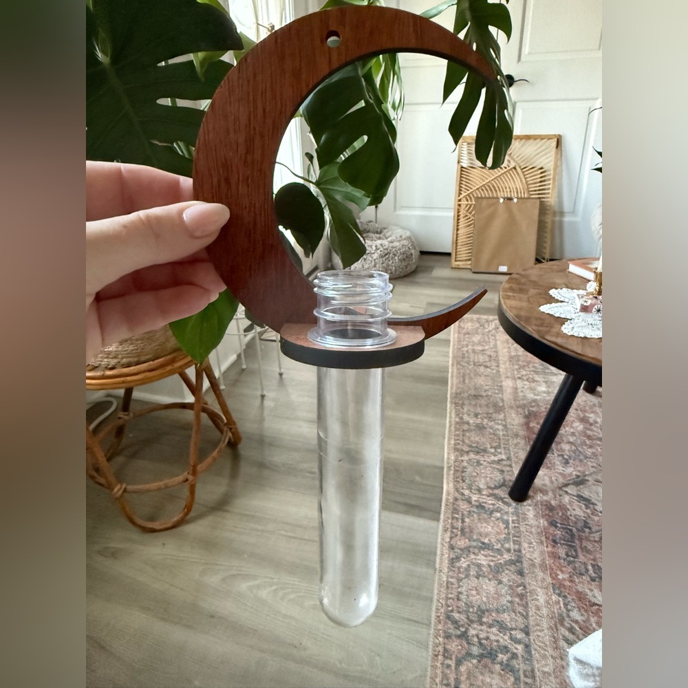 Wooden Crescent Moon Wall Vase